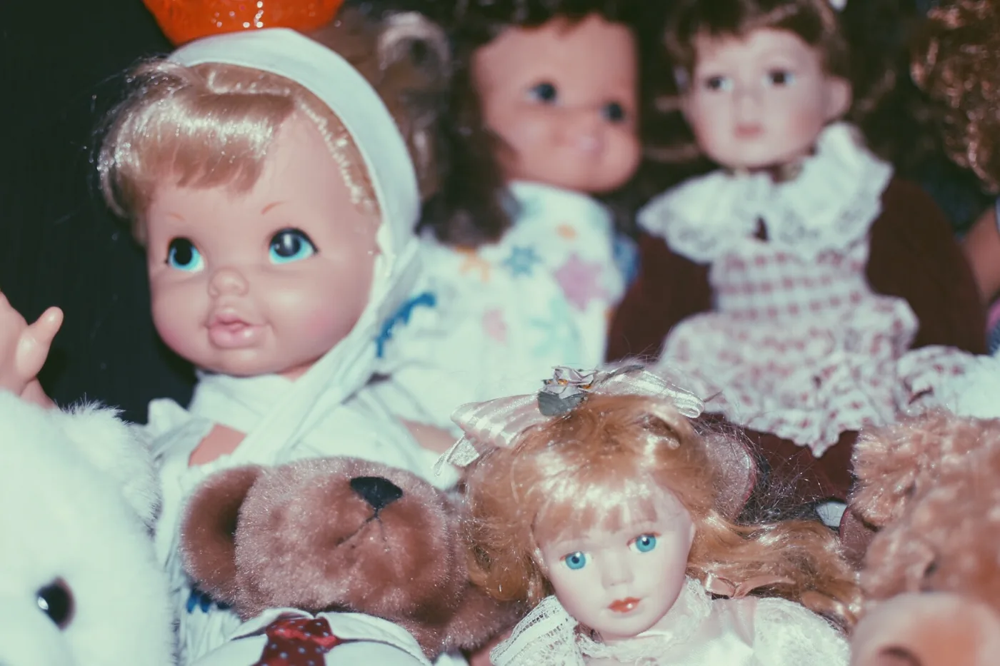Shelves of old dolls